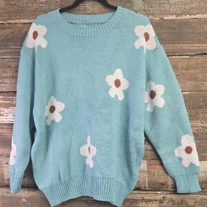 Womens Floral Blue Sweater, Plus Size 2X, NEW